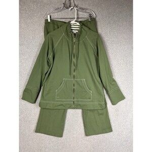 Anne Klein  Sport Womens 1X Jacket & Pants Full Zip Nautical Olive Green 2 Pcs